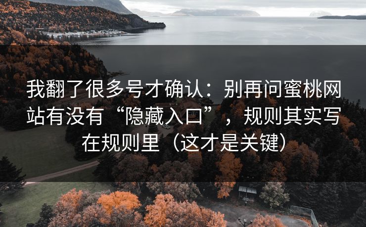 我翻了很多号才确认：别再问蜜桃网站有没有“隐藏入口”，规则其实写在规则里（这才是关键）